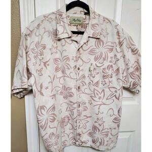 Rip Curl Hawaiian Shirt Mens L Floral Print White Tan Surf Cotton Button Up